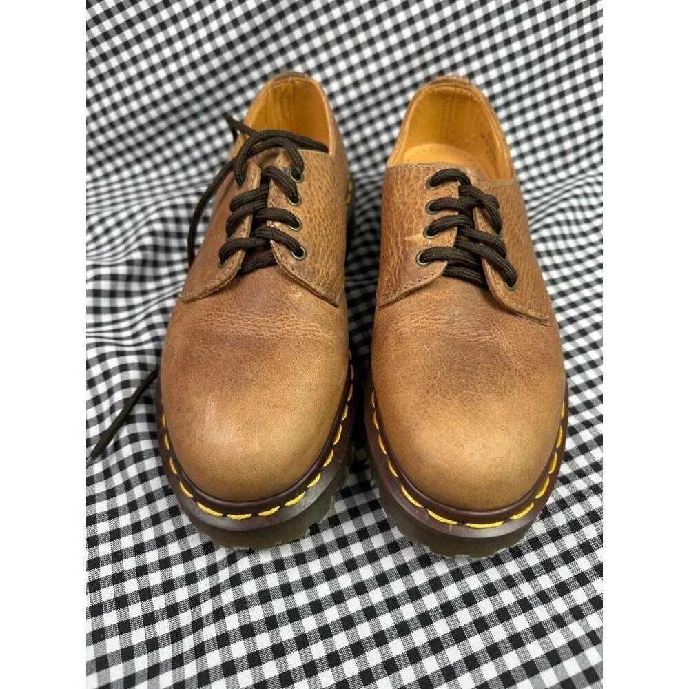 Dr. Martens Tan Leather Platform Oxford Shoes UK 4 Yellow Stitch Made in England